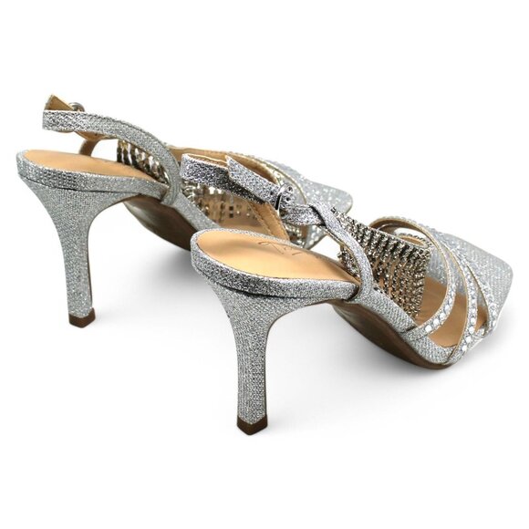 Thalia Sodi Womens Silver Glitter Goring Padded Embellished Asymmetrical Skylar - Picture 4 of 8